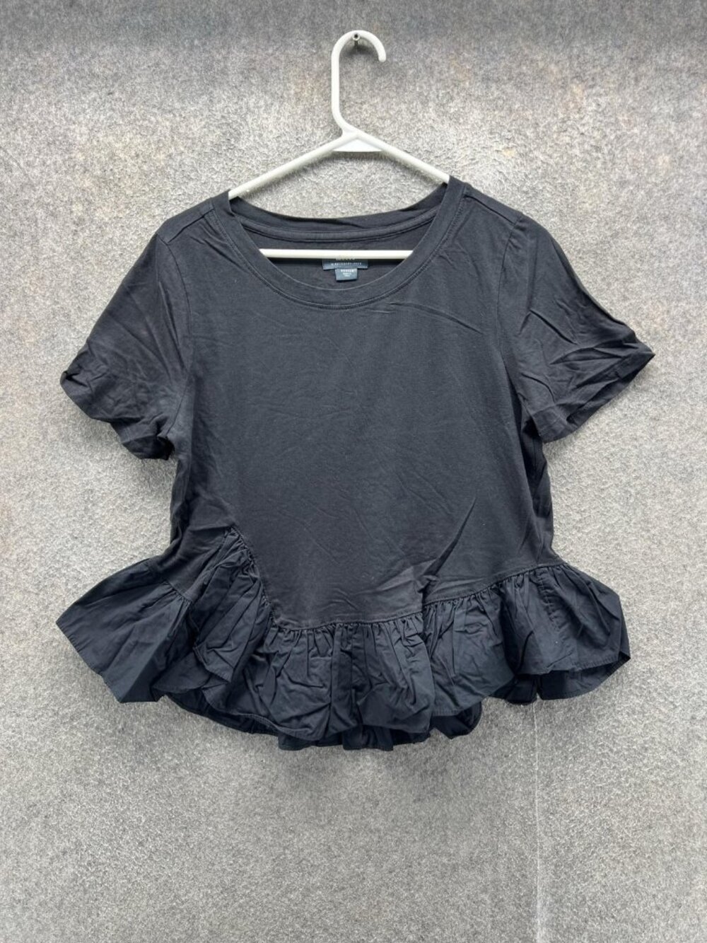 Maeve Shirt Women Medium Black Ruffle Hem Scoop Neck Short Sleeve Tee Casual